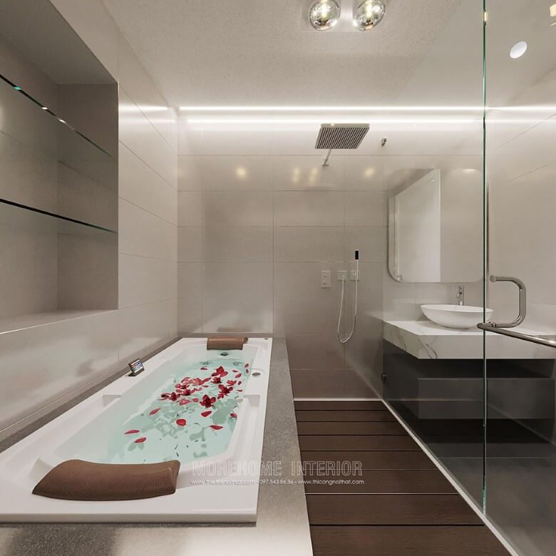 sẽ làm nổi bật không gian bồn tắm của bạn. Sử dụng dòng đá nhân tạo solid surface và đá granite để ốp lên bồn tắm sẽ giúp nâng cao không gian bồn tắm của bạn.